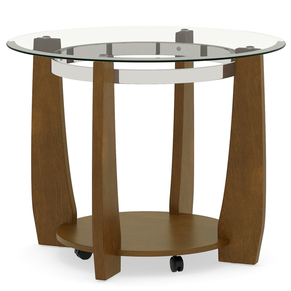 32" round coffee table featuring a solid rubber wood frame and tempered glass top, perfect for stylish storage in any.