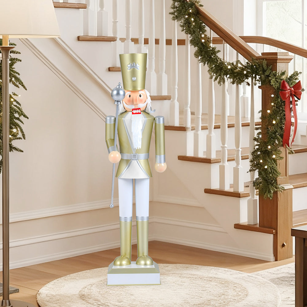 32.5-inch Christmas nutcracker with a high hat and scepter, perfect for indoor or outdoor holiday decoration.
