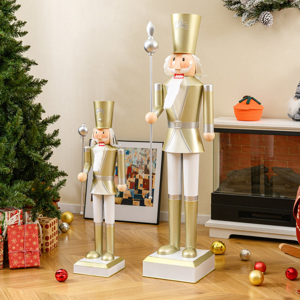 Christmas Nutcracker set featuring a 32.5" tall figure in white and gold, perfect for indoor or outdoor holiday.
