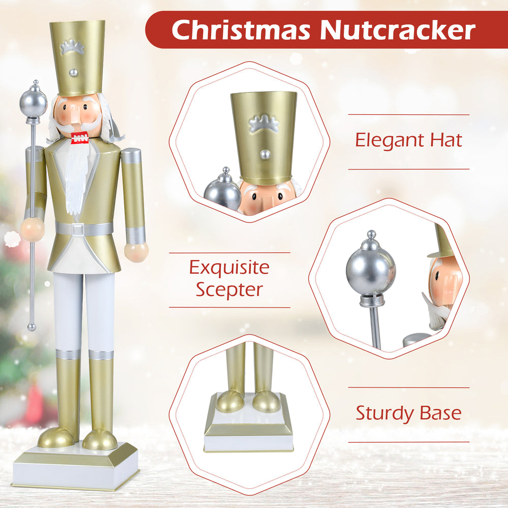 32.5-inch Christmas nutcracker with elegant hat and exquisite scepter, perfect for indoor and outdoor holiday displays.