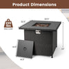 32.5-inch propane fire pit table with tempered glass top, featuring a removable lid and 50,000 BTU heat output.