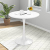 Modern 32-inch white tulip round dining table with MDF top, perfect for small spaces and easy to clean.