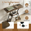 Console table with 3-tier storage, rustic brown finish, USB outlets, and LED lights for stylish living room.