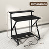 Rolling computer desk with ergonomic monitor shelf, black finish, dimensions 32"x25", ideal for small spaces.