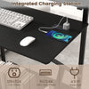 Rolling computer desk with integrated charging station, featuring USB, Type-C, and 2 AC outlets for convenient use.