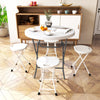 Round 32-inch folding table with thick HDPE tabletop and sturdy metal frame, ideal for picnics and indoor activities.