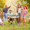 Round 32-inch folding table with thick HDPE tabletop, perfect for outdoor picnics and gatherings.