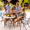 Round 32-inch folding table with thick HDPE tabletop, ideal for outdoor picnics and gatherings.