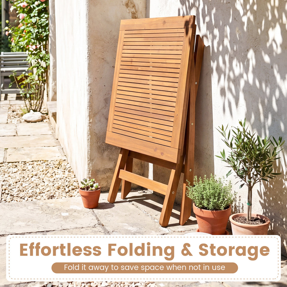 32-inch square solid teak wood patio dining table, folded for effortless storage, perfect for small spaces and outdoor.