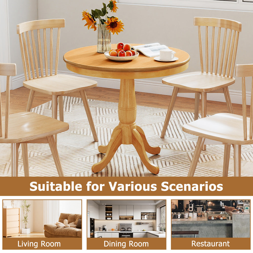 32-inch wooden round pub pedestal side table in natural finish, perfect for dining rooms and restaurants.