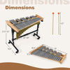 32-note marimba xylophone with aluminum bars and rubber wood base, featuring adjustable height and lockable wheels.
