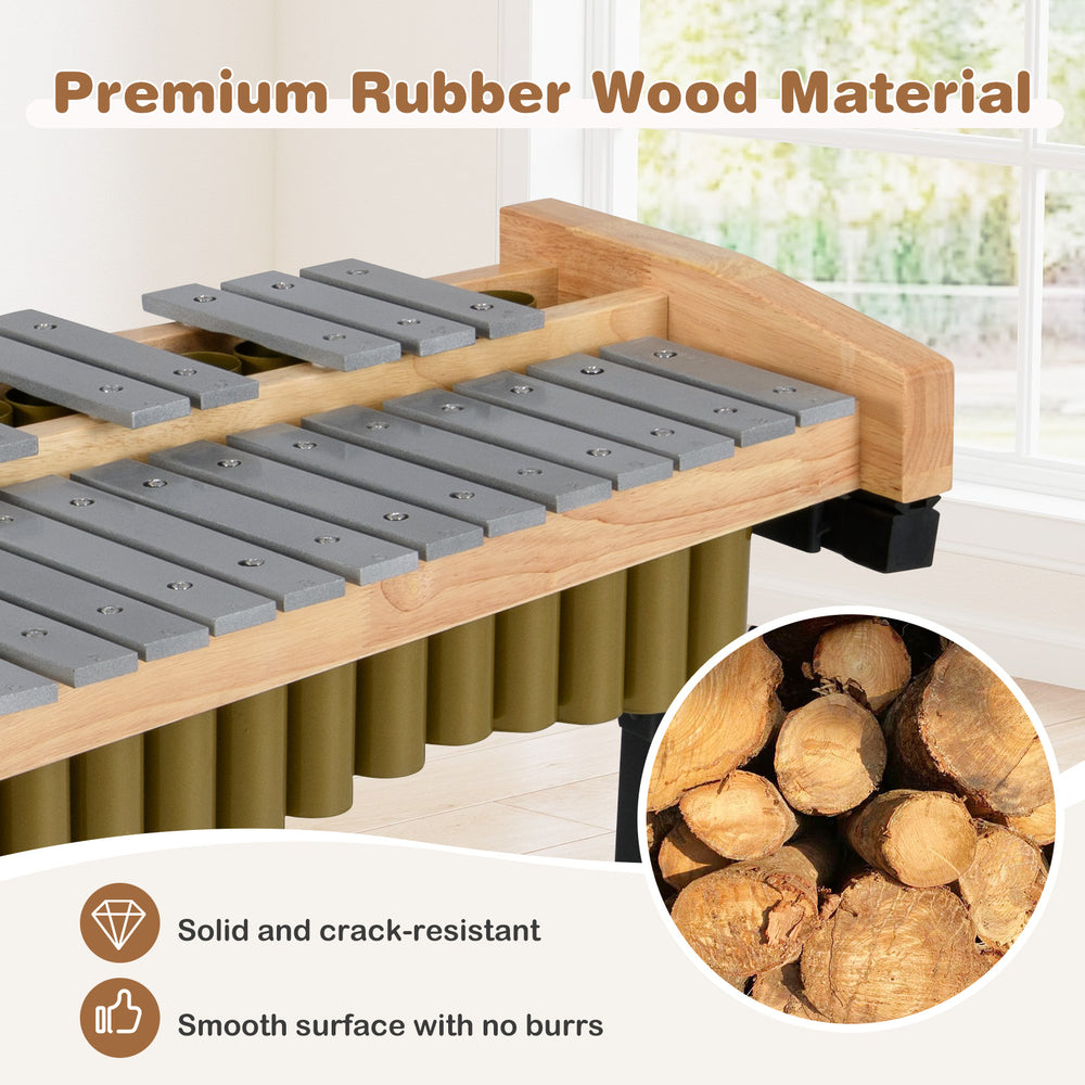 32-note marimba xylophone with aluminum bars and rubber wood base, featuring smooth surface for safety and easy.