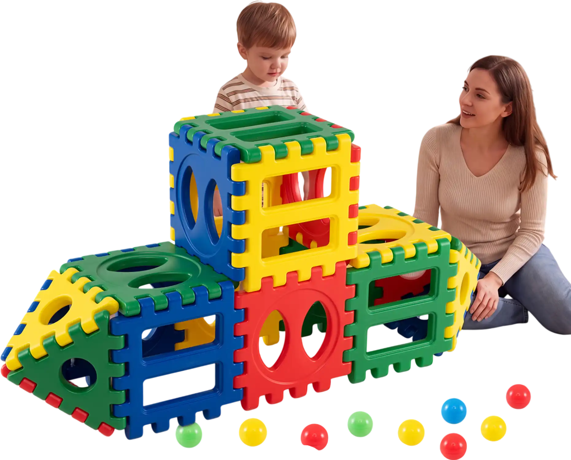 Costway 32-Piece Oversized Waffle Block Set w/ 10 Ocean Balls Grid Building Toys 81126143 New