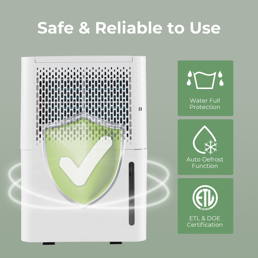 2000 Sq. Ft 32 Pint Dehumidifier in white with LED control panel and water level indicator for home and basement use.
