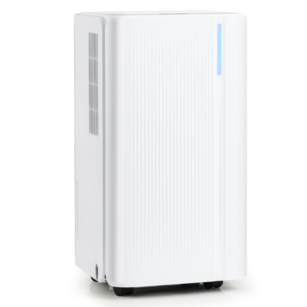 Portable 32-pint dehumidifier in white, designed for 2000 sq.ft coverage, featuring a smart LED display and adjustable.