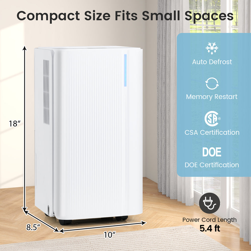 Compact 32 pints portable dehumidifier in white, 2000 sq.ft coverage, with LED display and adjustable humidity settings.