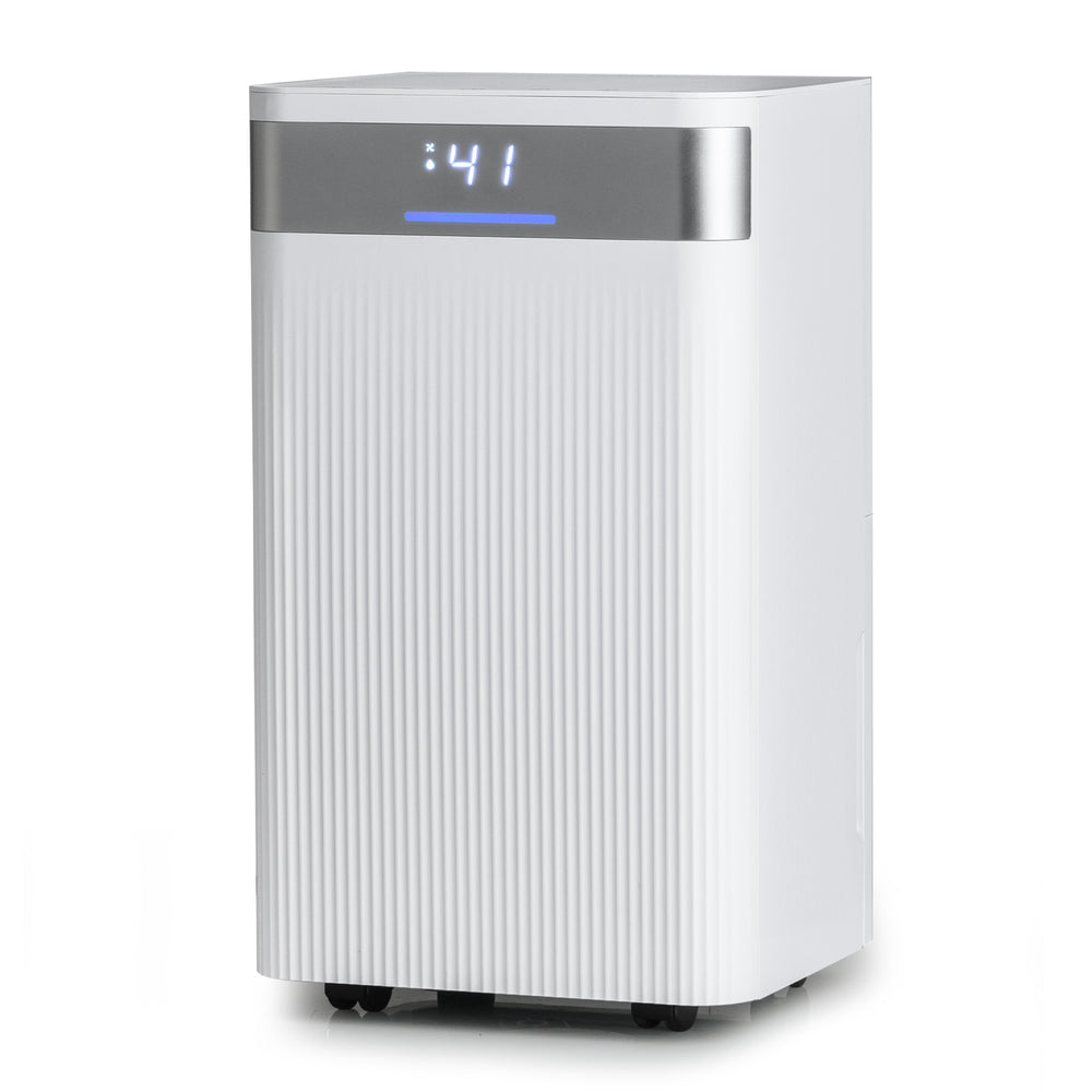 32 pints white dehumidifier with LED control panel, ideal for 2000 sq.ft spaces, featuring 3 modes and quiet operation.