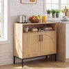 32" sideboard buffet cabinet with natural rattan doors, adjustable shelf, and sleek handles for stylish kitchen storage.