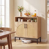 32" sideboard buffet cabinet with natural rattan doors, adjustable shelf, and sleek metal legs for versatile storage.