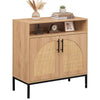 32" sideboard buffet cabinet featuring a top open shelf and two natural rattan doors, perfect for stylish living room.