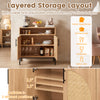 32" sideboard buffet cabinet with natural rattan doors, adjustable shelf, and sleek handles for versatile kitchen.