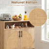 Natural rattan doors on a 32" sideboard buffet cabinet, featuring adjustable shelf and sleek handles for stylish.