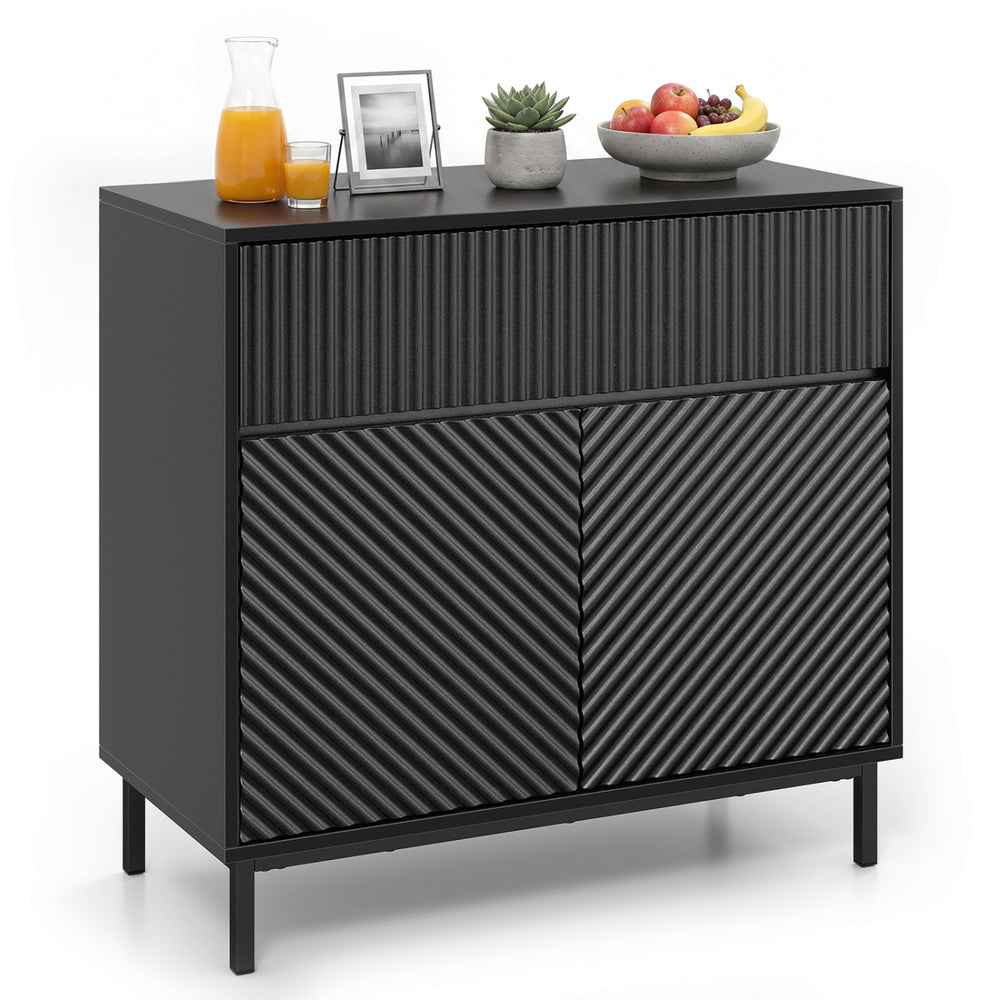 32" wide black buffet cabinet featuring 2 doors and 1 drawer, ideal for kitchen storage and organization.
