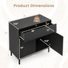 32" wide black buffet cabinet with 2 doors and 1 drawer, showcasing product dimensions and weight capacity of 135 lbs.