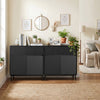 Black 32" wide buffet cabinet with two doors and one drawer, ideal for kitchen storage and organization.