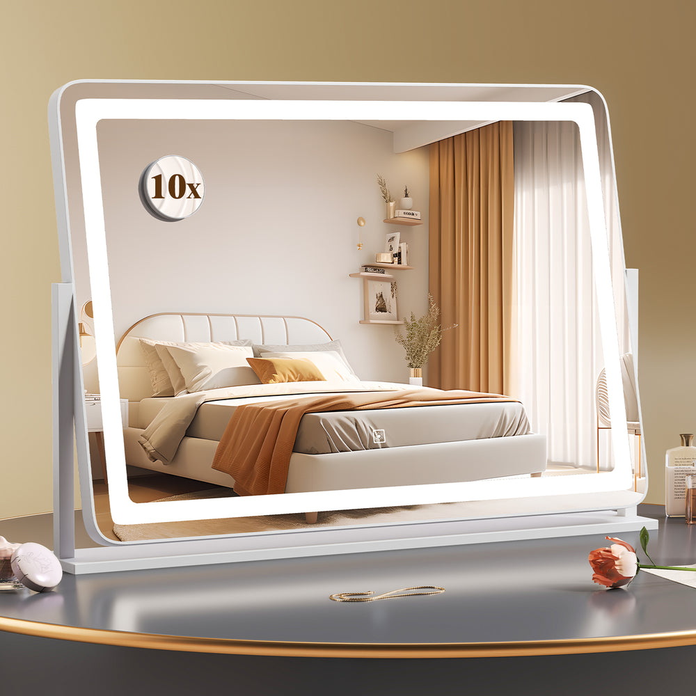 Large 32 x 22 inch vanity mirror with 3-color lighting mode and 10X magnifying mirror for detailed grooming.