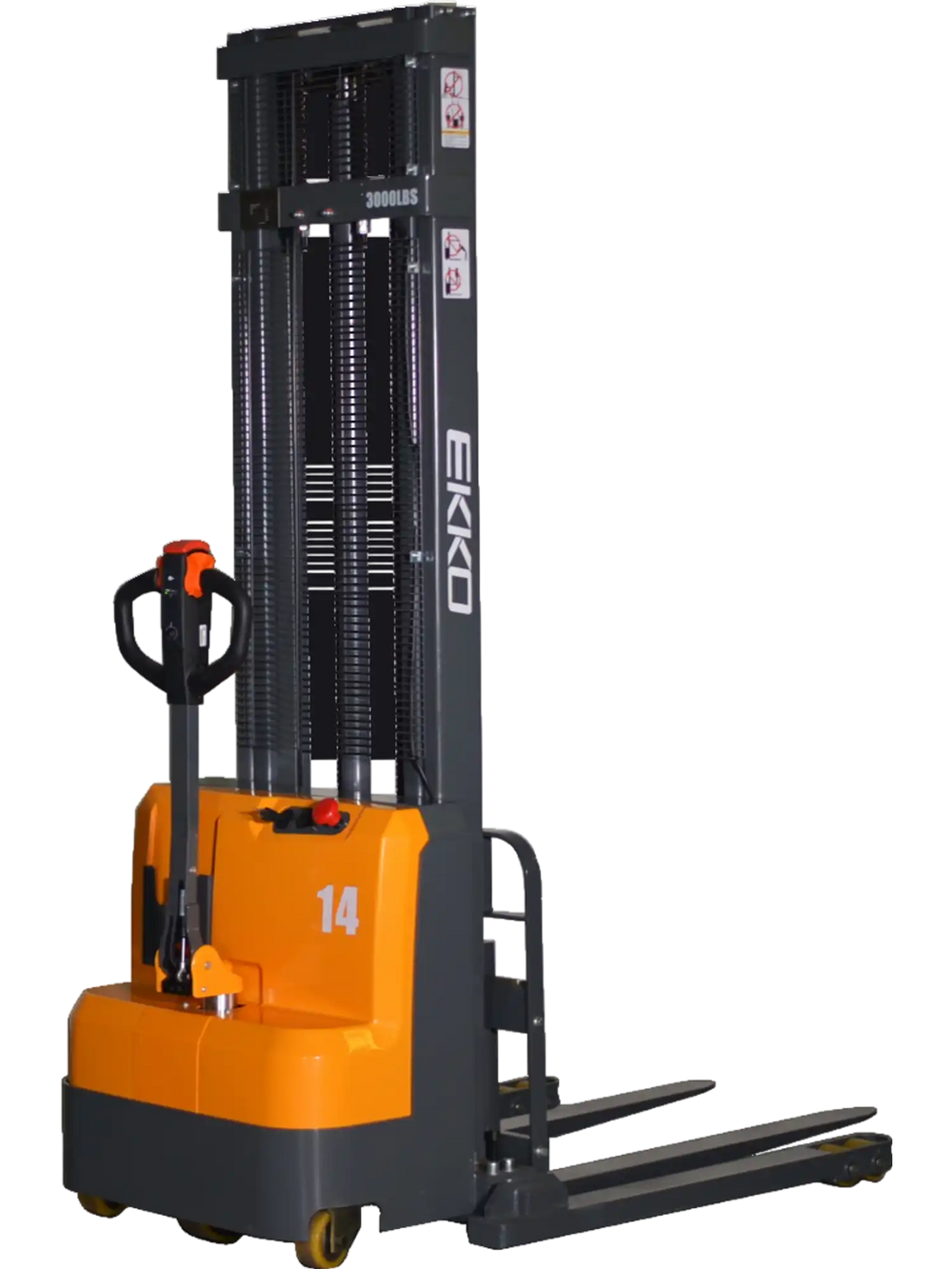 EKKO EB14C-118 Full Powered Straddle Stacker 3000 lb. Cap., 118" Height