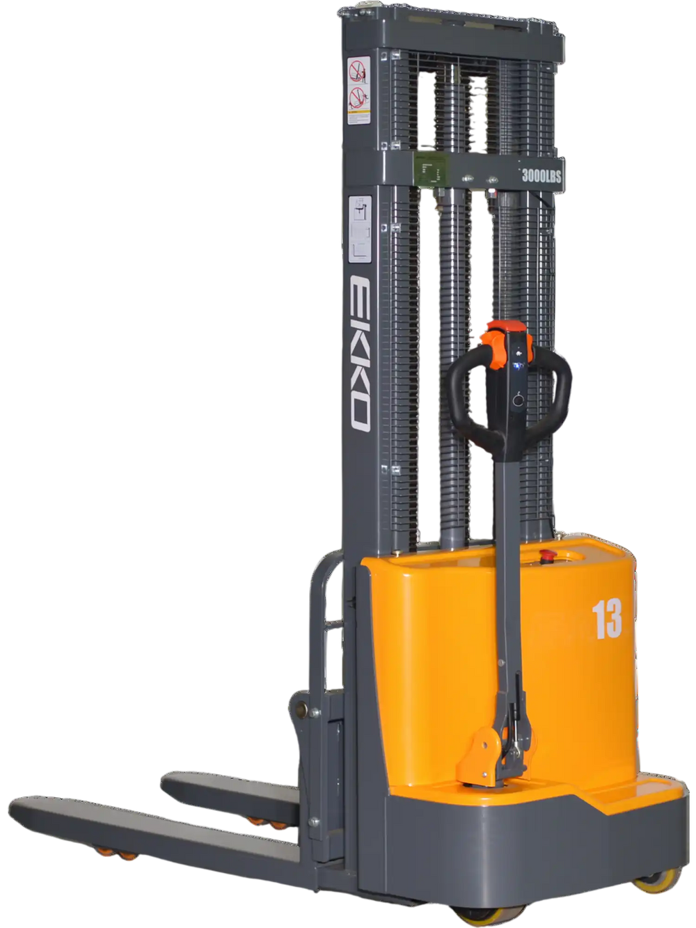 EKKO EB13CD Full Powered Fork Over Stacker 2800 lb Cap., 118" Height