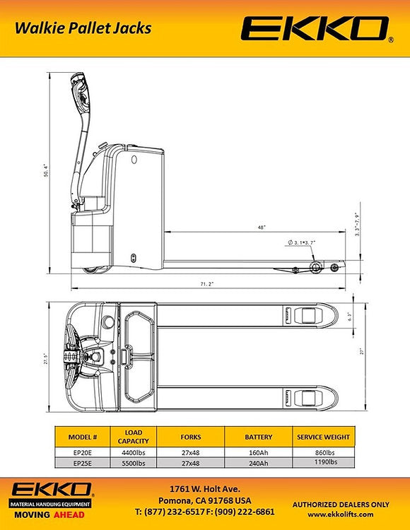 Ekko EP20E Walkie Pallet Jack 4400 Lbs Load Capacity New
