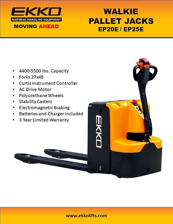 Ekko EP25E Walkie Pallet Jack 24V Battery 5,500 lbs. Capacity New