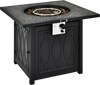 Square propane fire pit table with a stylish black finish, featuring a decorative design and convenient adjustable.