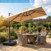 330 lbs weighted cantilever umbrella base in black with wheels, designed for stability and easy relocation for outdoor.