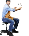 Pneumatic rolling mechanic stool with padded seat, adjustable height, and tool tray, ideal for workshop use.