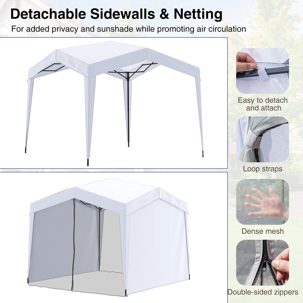 Pop up canopy tent with 4 sidewalls and mesh netting, featuring UPF50+ protection, ideal for outdoor events.