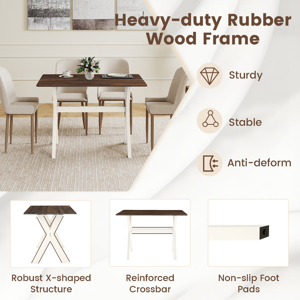 Modern dining table with X-shaped rubber wood frame, spacious tabletop, and non-slip foot pads for stability and.