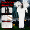 Life-size 6.6 feet Halloween animatronic angel with light-up red eyes, flapping wings, and poseable arms for spooky.