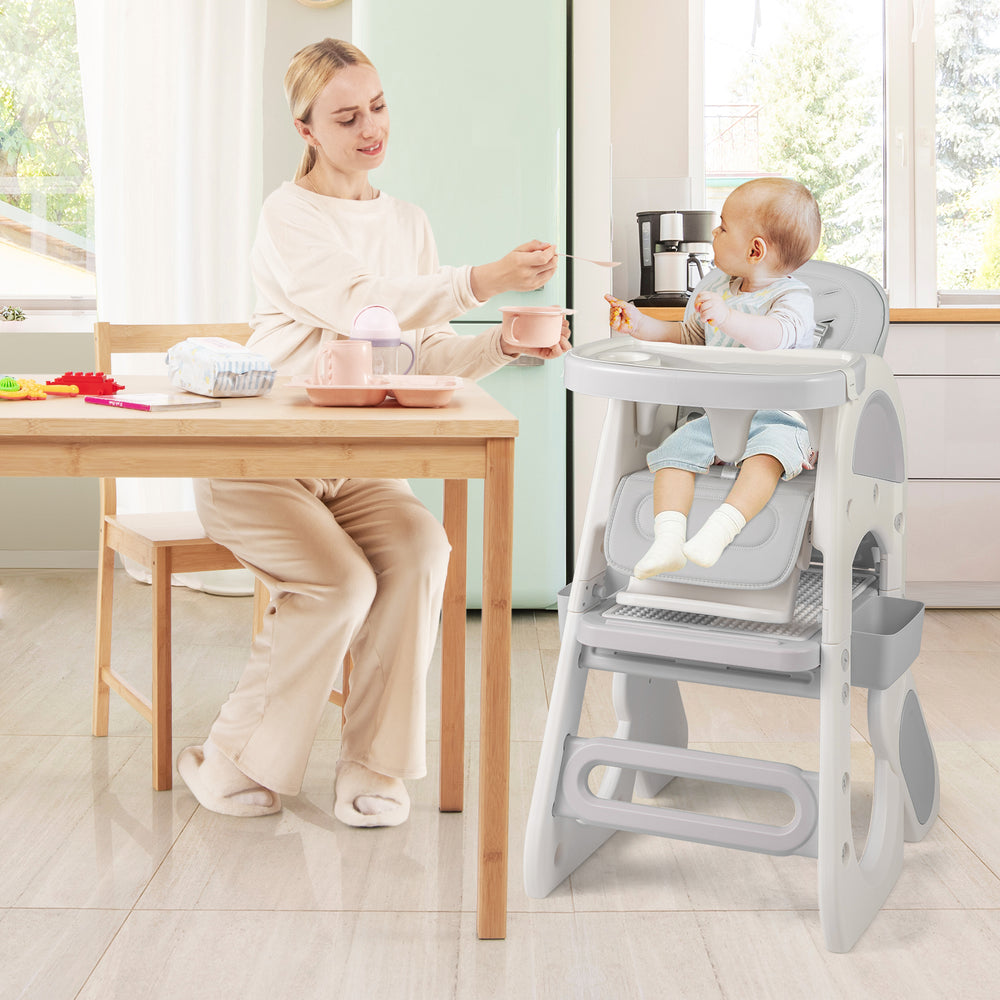Convertible Baby High Chair with Double-layer Tray and Adjustable Backrest-Grey - Gallery View 1 of 11