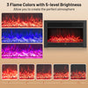 Electric fireplace insert showing 3 flame colors and 5 brightness levels, perfect for creating ambiance in any room.