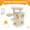 33.5-inch beige kitten tower with 2-tier condo, padded top perch, and scratching posts for playful lounging.