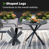Round 33.5-inch gray patio bistro table with wood-like top and X-shaped legs, perfect for outdoor gatherings.