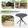 33.5-inch round patio bistro table with wood-like top and X-shaped legs, ideal for outdoor garden or patio gatherings.