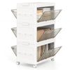 White stackable storage bins with translucent flip doors and 33-gal capacity, perfect for versatile organization in any.