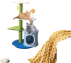 34.5-inch 4-tier cat tree in blue with plush perches, scratching posts, and playful balls for feline fun and comfort.