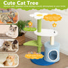 34.5-inch 4-tier cute cat tree in blue with flower shape, sisal scratching posts, and comfy perches for playful kittens.
