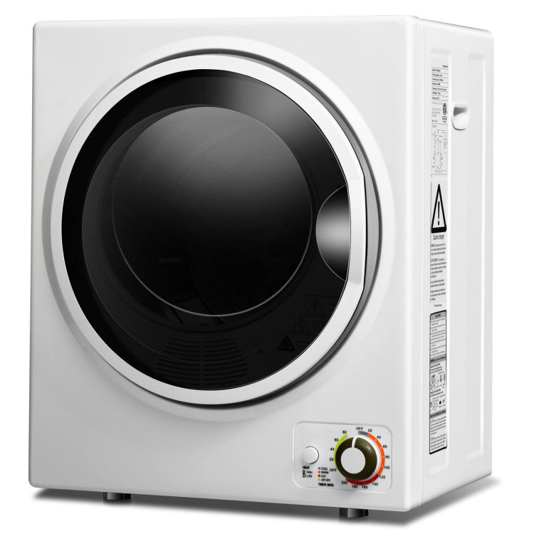 Clothes dryer with see-through window and adjustable drying modes, designed for modern bathroom storage solutions.