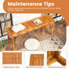 Acacia wood outdoor bench with slatted seat, featuring safe round corners and a reinforced structure for garden use.